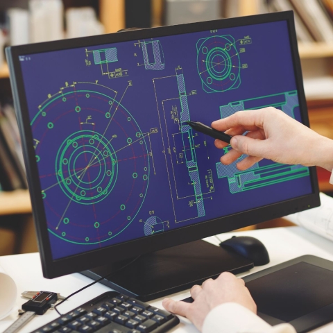 Blue print on computer screen